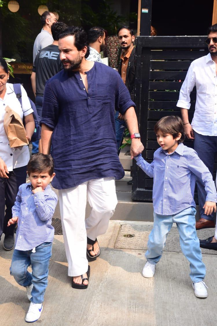 Saif Ali Khan was spotted with his two little sons, Taimur and Jeh today