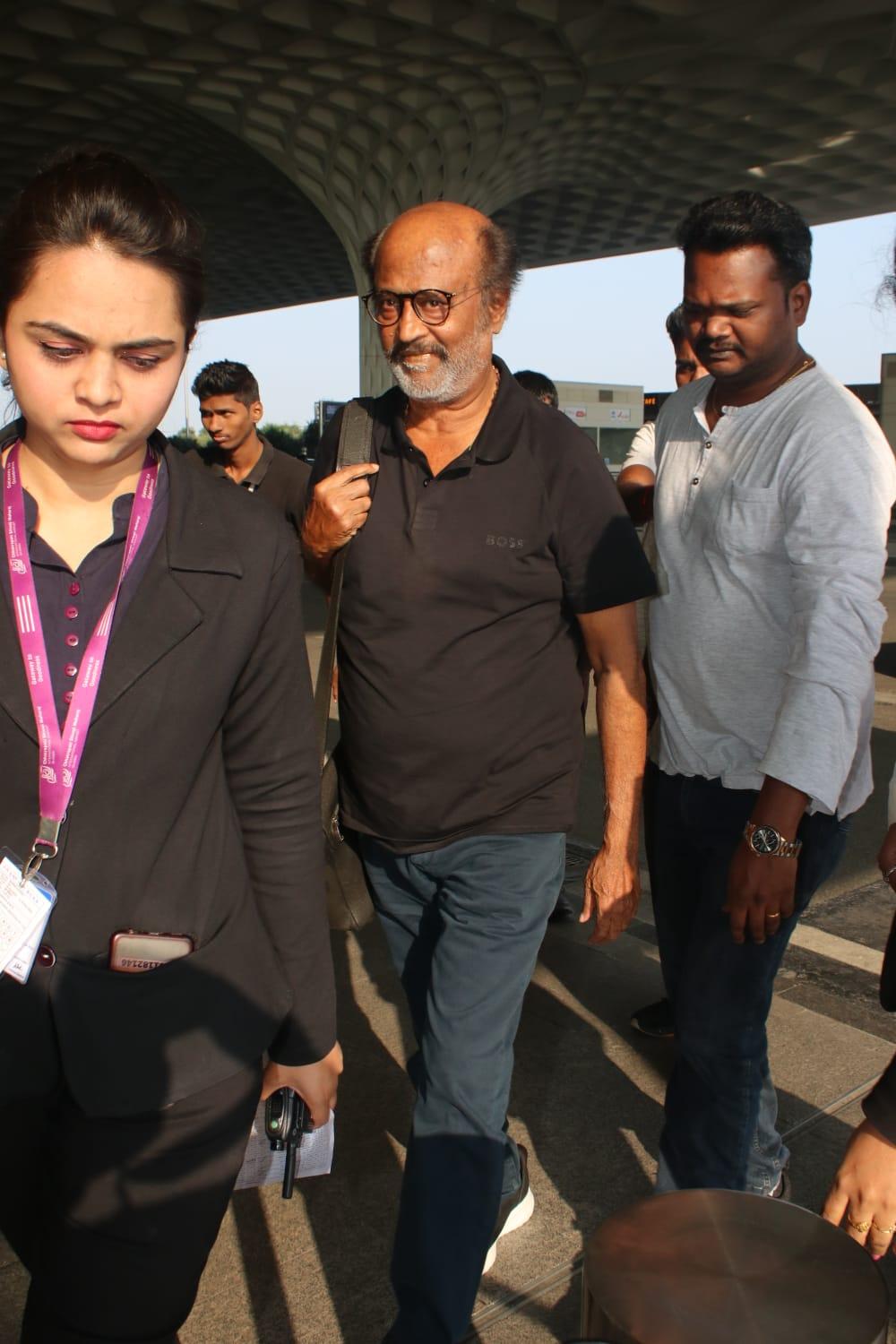 Rajinikanth was spotted at the Mumbai airport this morning