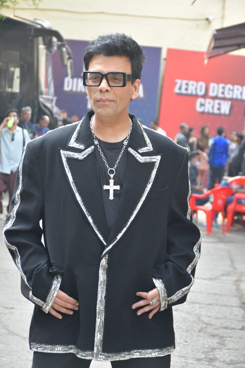 Karan Johar looked handsome in a black three-piece suit as he was snapped on the sets of Jhalak Dikhla Jaa