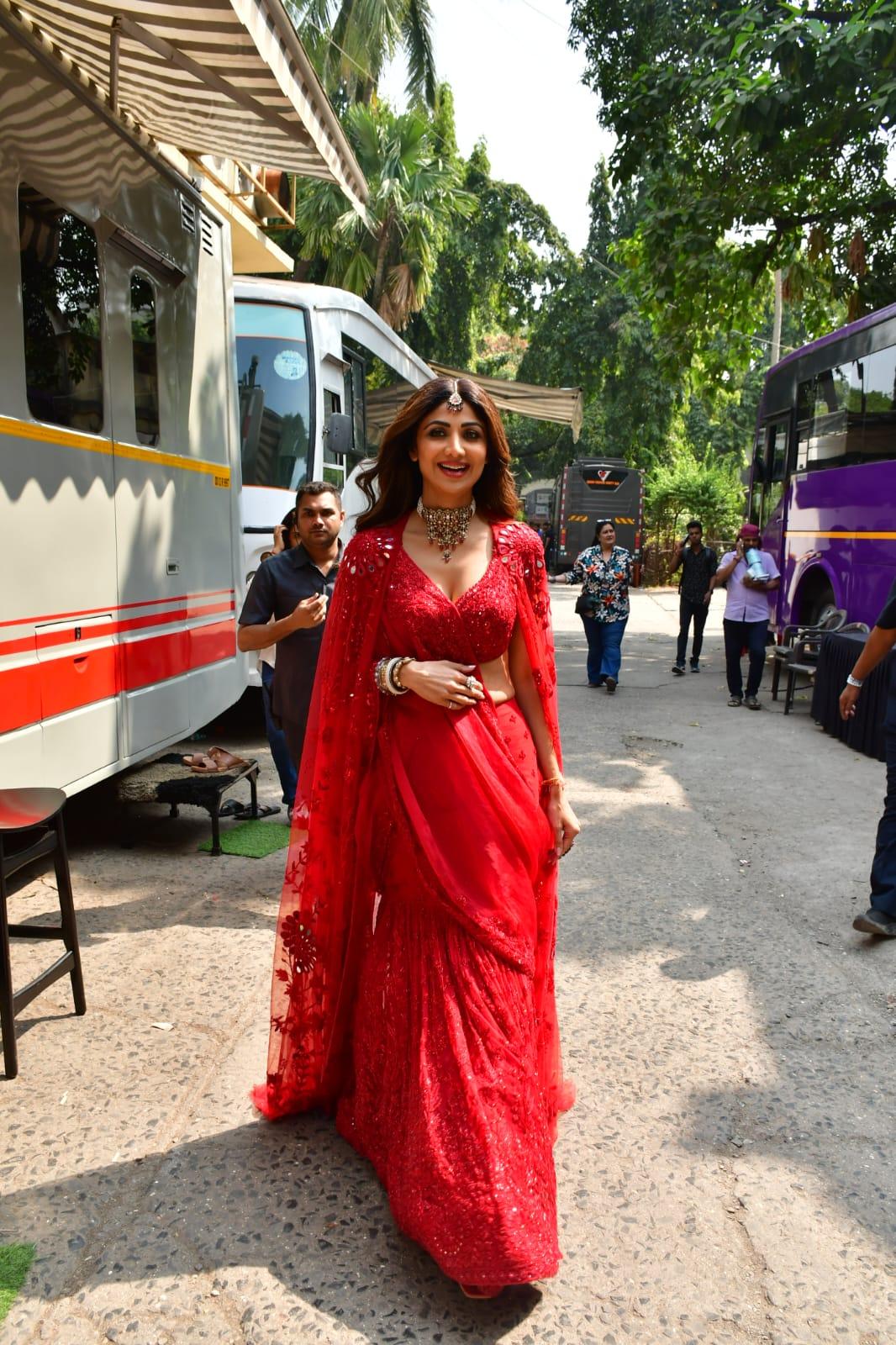 Shilpa Shetty looked stunning in a red saree as she was snapped in the city