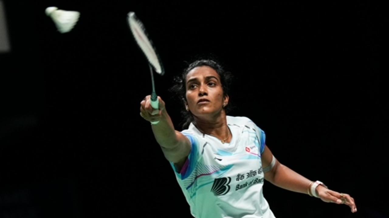 PV Sindhu returns to Carolina Marin in Odense, Denmark, on Saturday. PIC/GETTY IMAGES