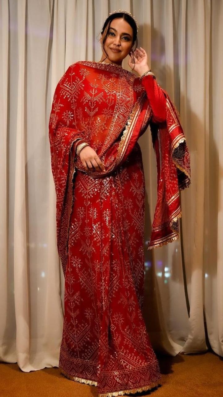 Swara exuded glam and royalty in this red outfit which is just the right fit for Karva Chauth 2023 celebrations