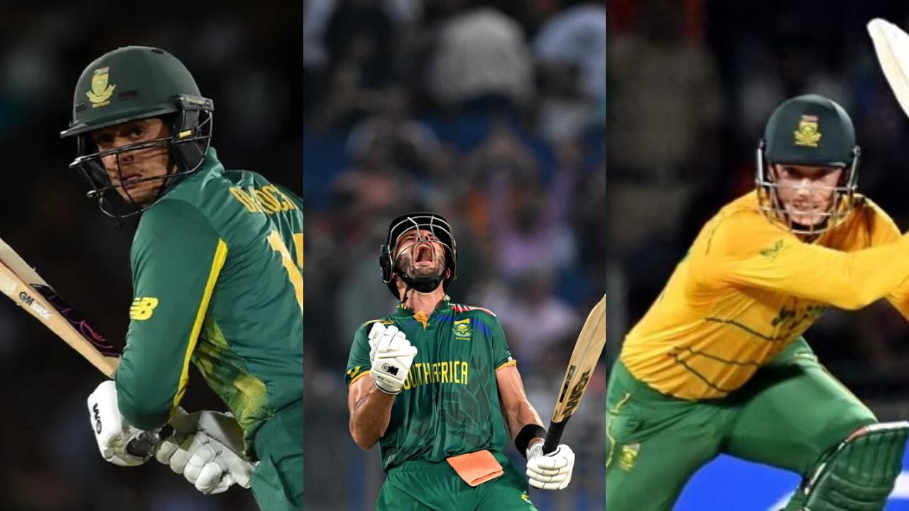 With the completion of Markram's century, South Africa's Quinton de Kock, Rassie van der Dussen and Aiden Markram together became the first three batters to hit 3 centuries in a single World Cup inning