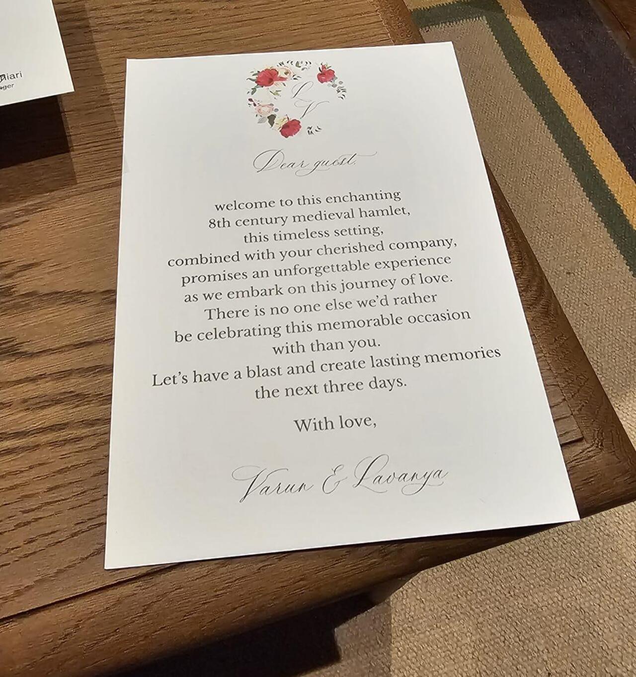 Ahead of the cocktail party on Monday evening, every guest was given this special note