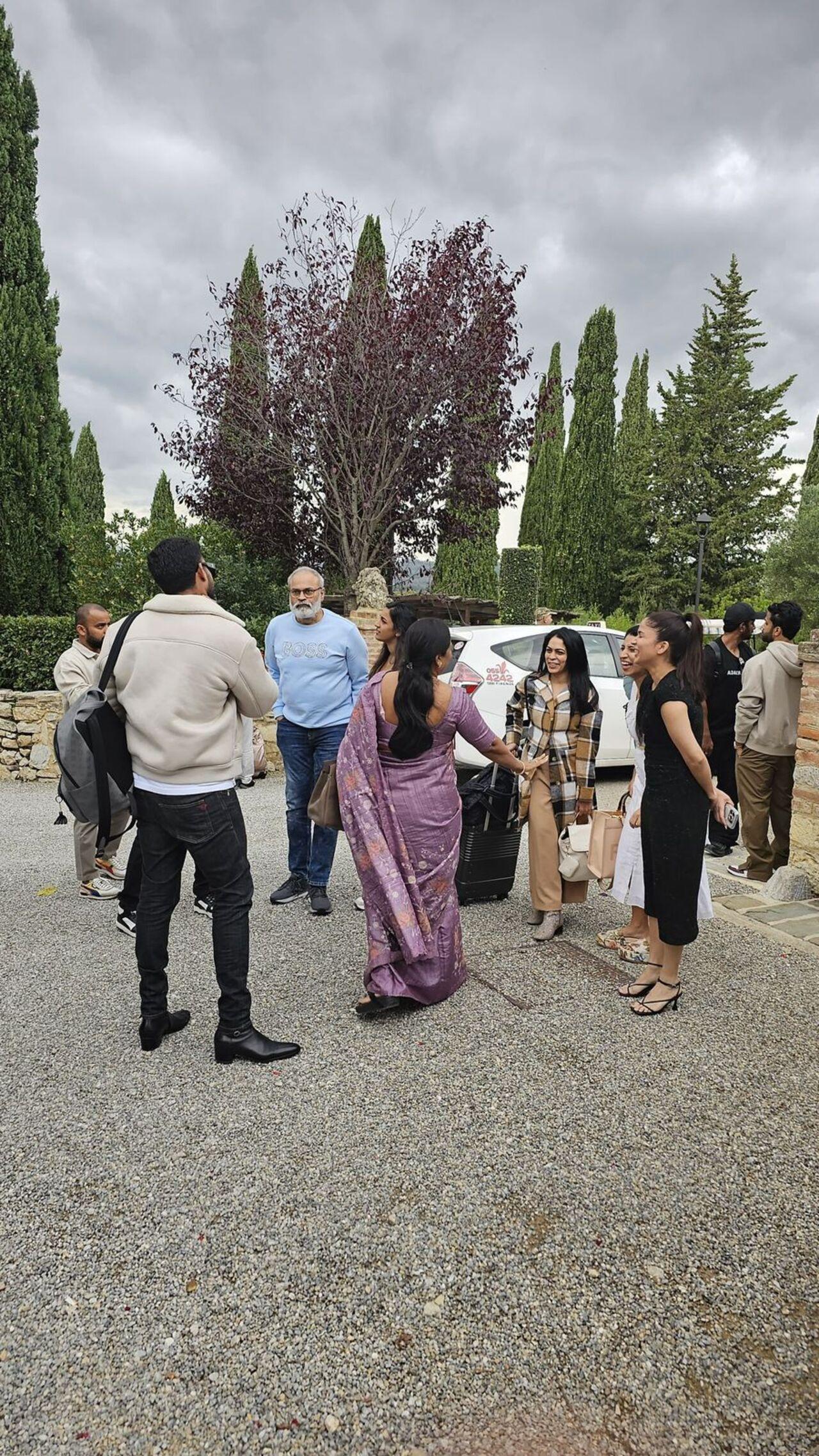Varun and Lavanya along with their family arrive at the wedding venue in Tuscany