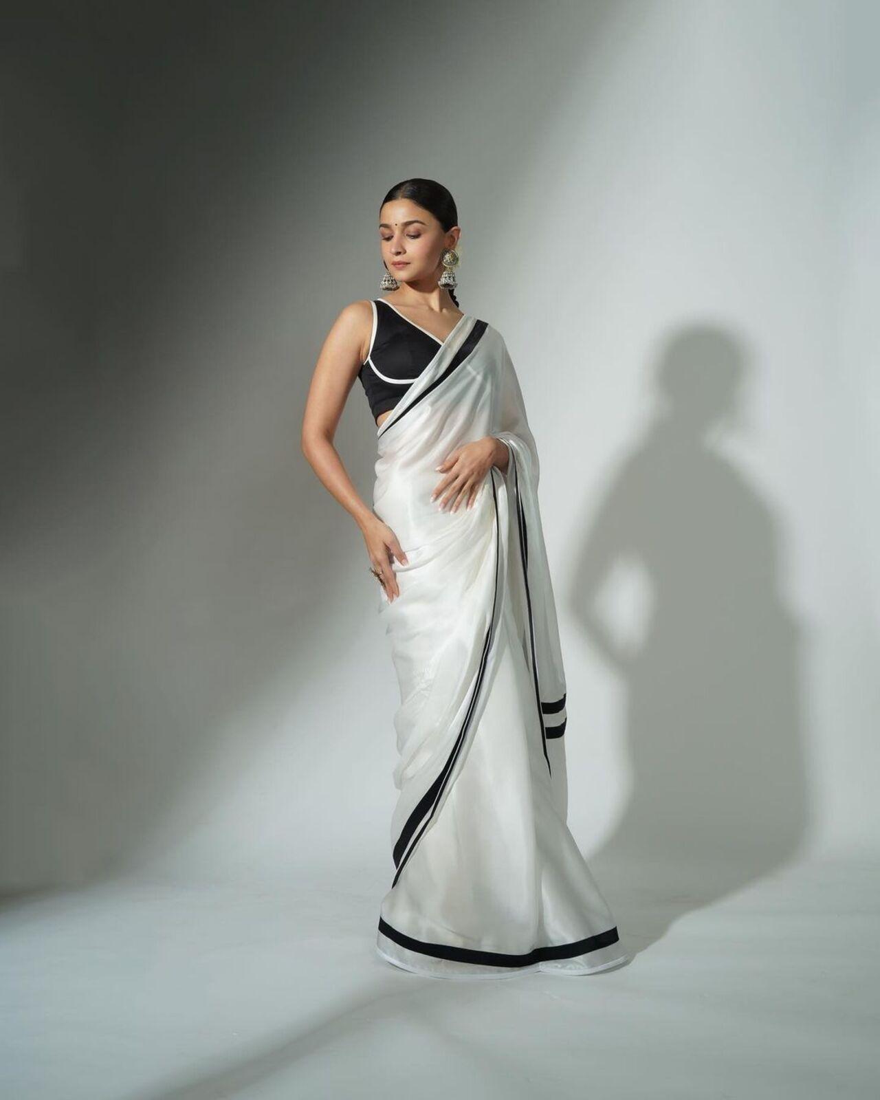 Alia Bhatt was seen in different kinds of white saree during the promotion of her film 'Gangubai Kathiawadi' as the colour white plays a significant role in the life of her character