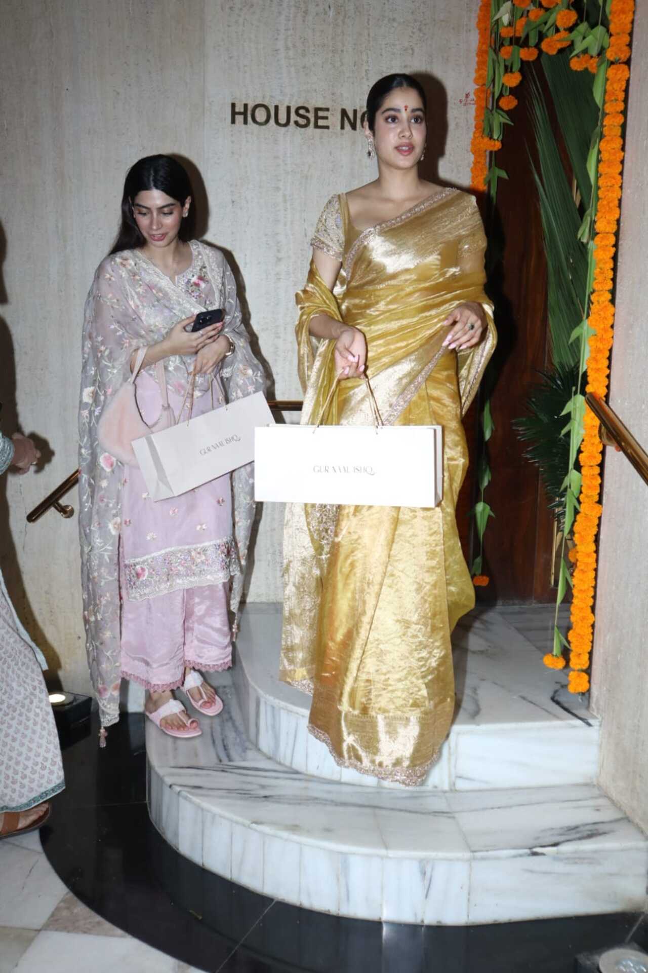 The Kapoor sisters, Janhvi and Khushi wore stunning traditional outfits as the two were spotted at Manish Malhotra's residence