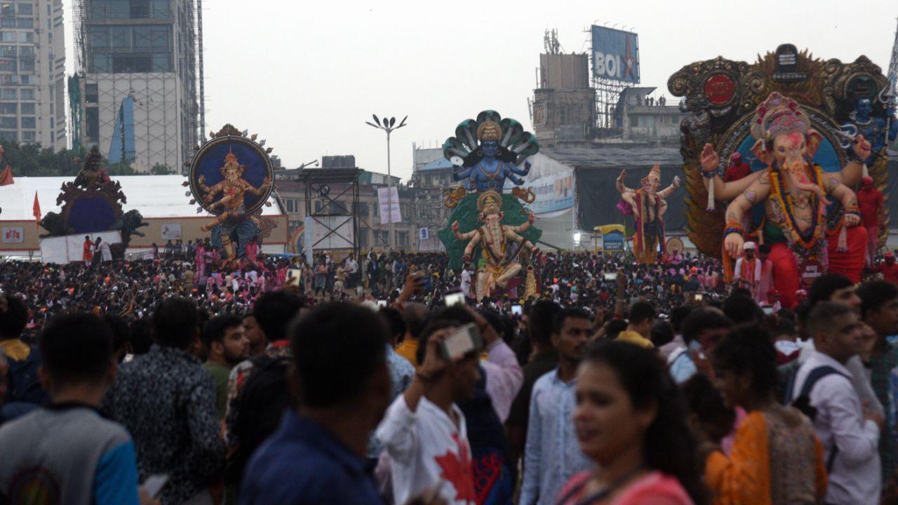 The processions began with chants of ‘Ganapati Bappa Moraya, pudhcya varshi lavkar ya’ (Hail Lord Ganesha, come back sooner)