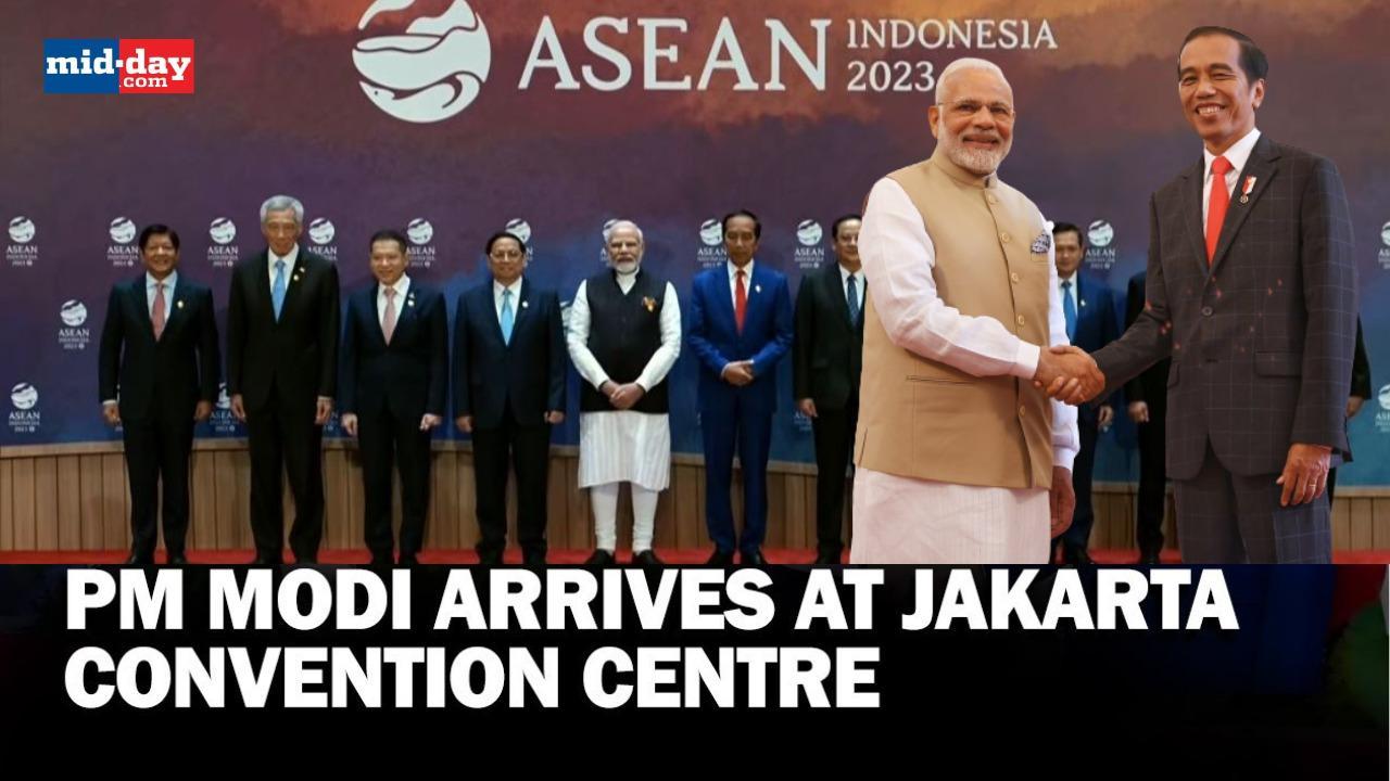 PM Modi arrives at the Jakarta Convention Centre to attend ASEAN-India Summit