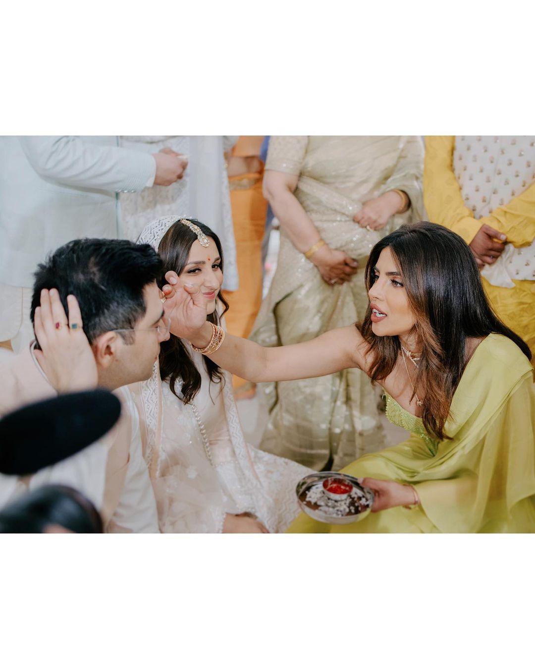 In the pictures shared by the bride-to-be, Priyanka was seen doing tikka to the Dulhe raja