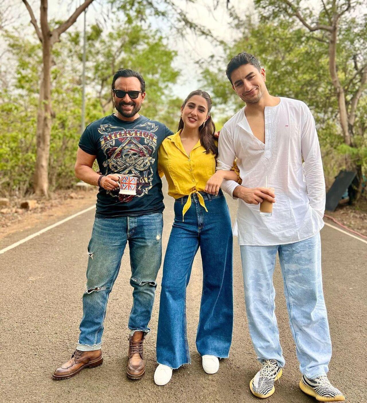 In yet another pretty picture, Sara and Ibrahim looked uber cool as they posed with their daddy dearest Saif Ali Khan