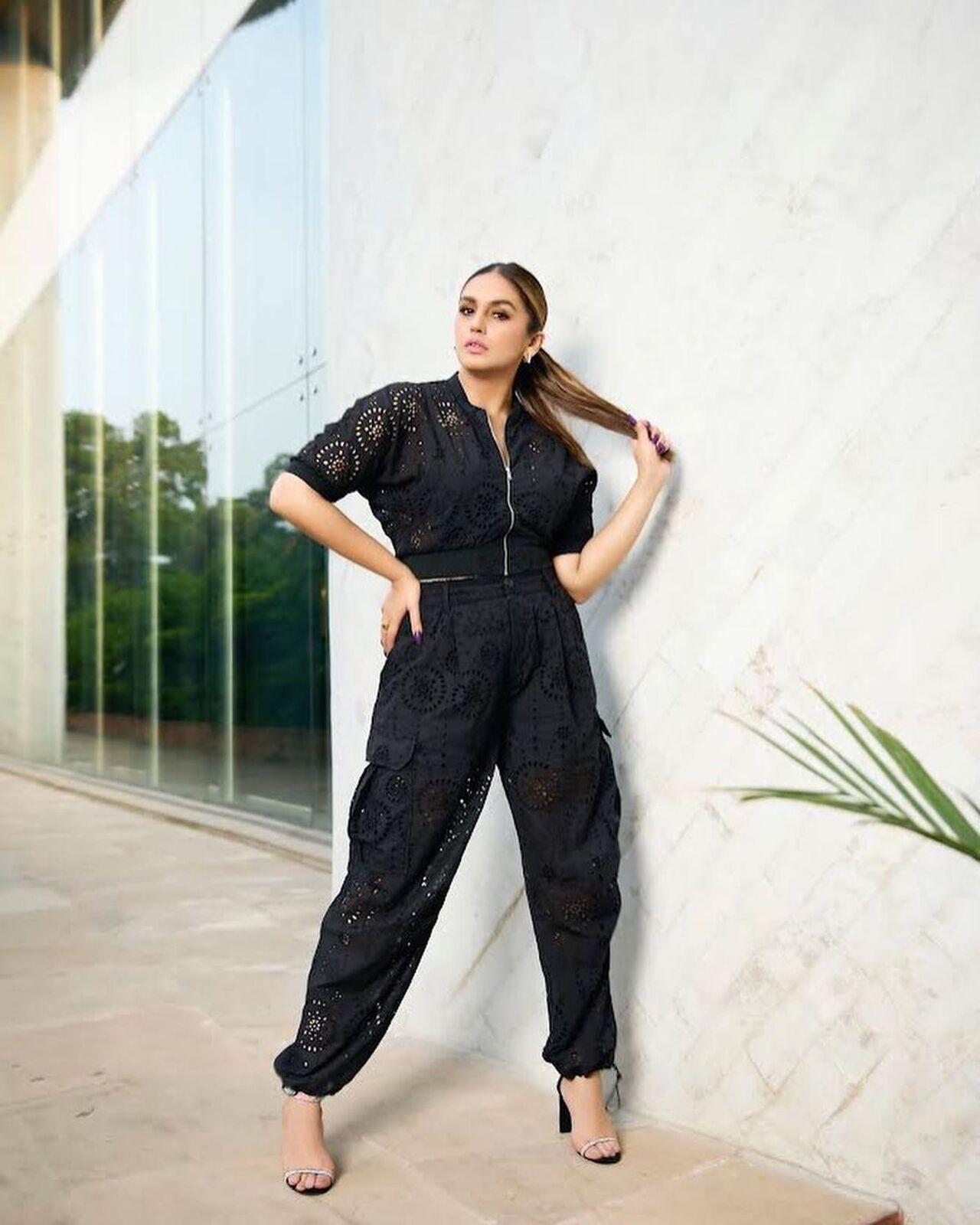 Huma Qureshi radiated elegance and sophistication in a photoshoot as she donned a captivating black co-ord set, complemented by matching heels that accentuated her style
