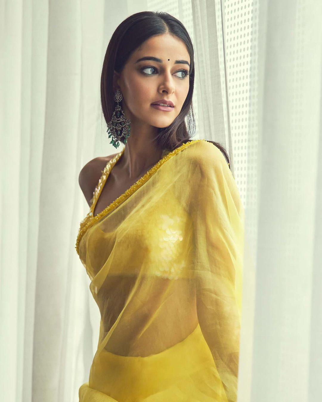 Ananya Panday looked absolutely resplendent in this yellow saree!