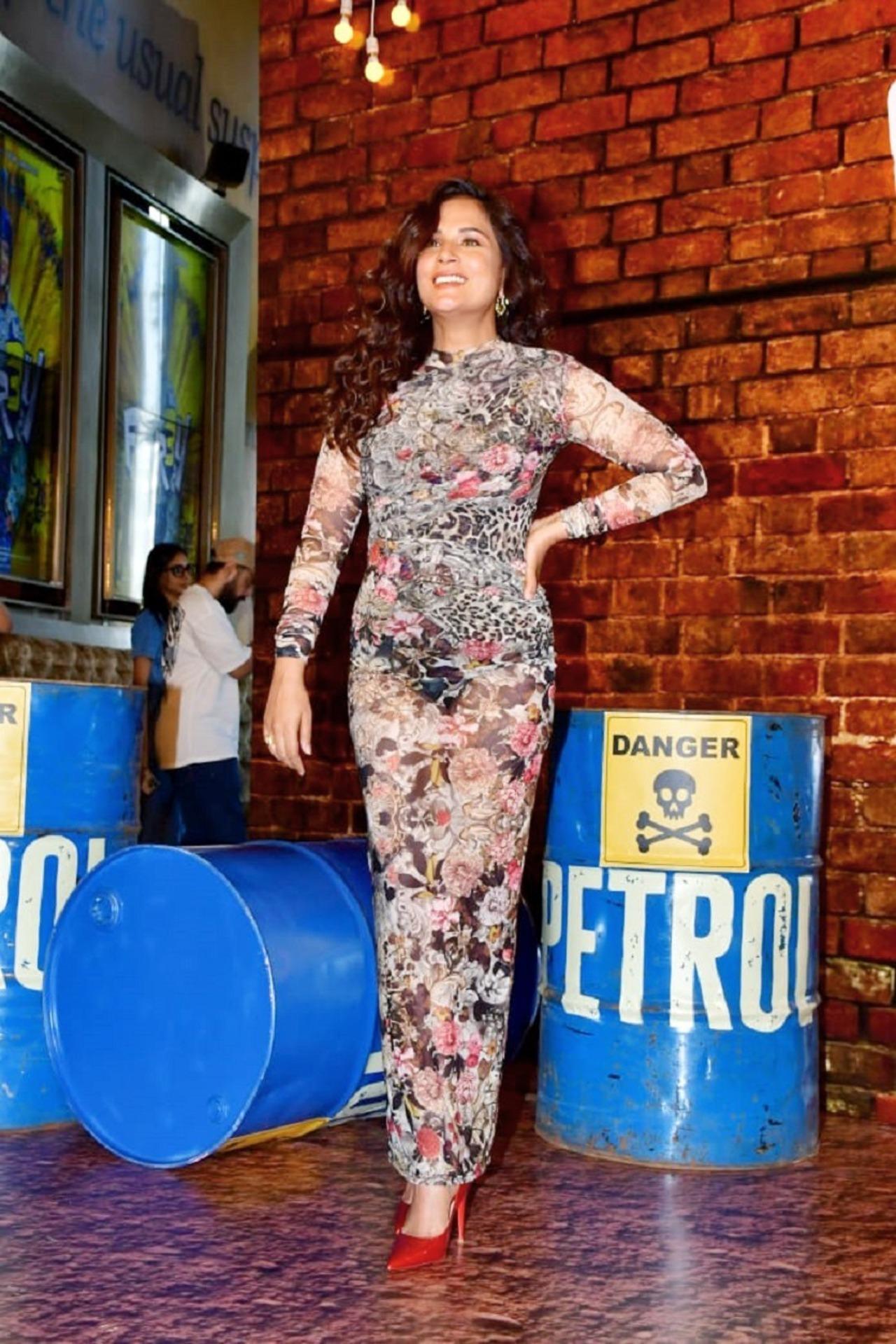 Richa Chadha wore a stunning printed gown for the event
