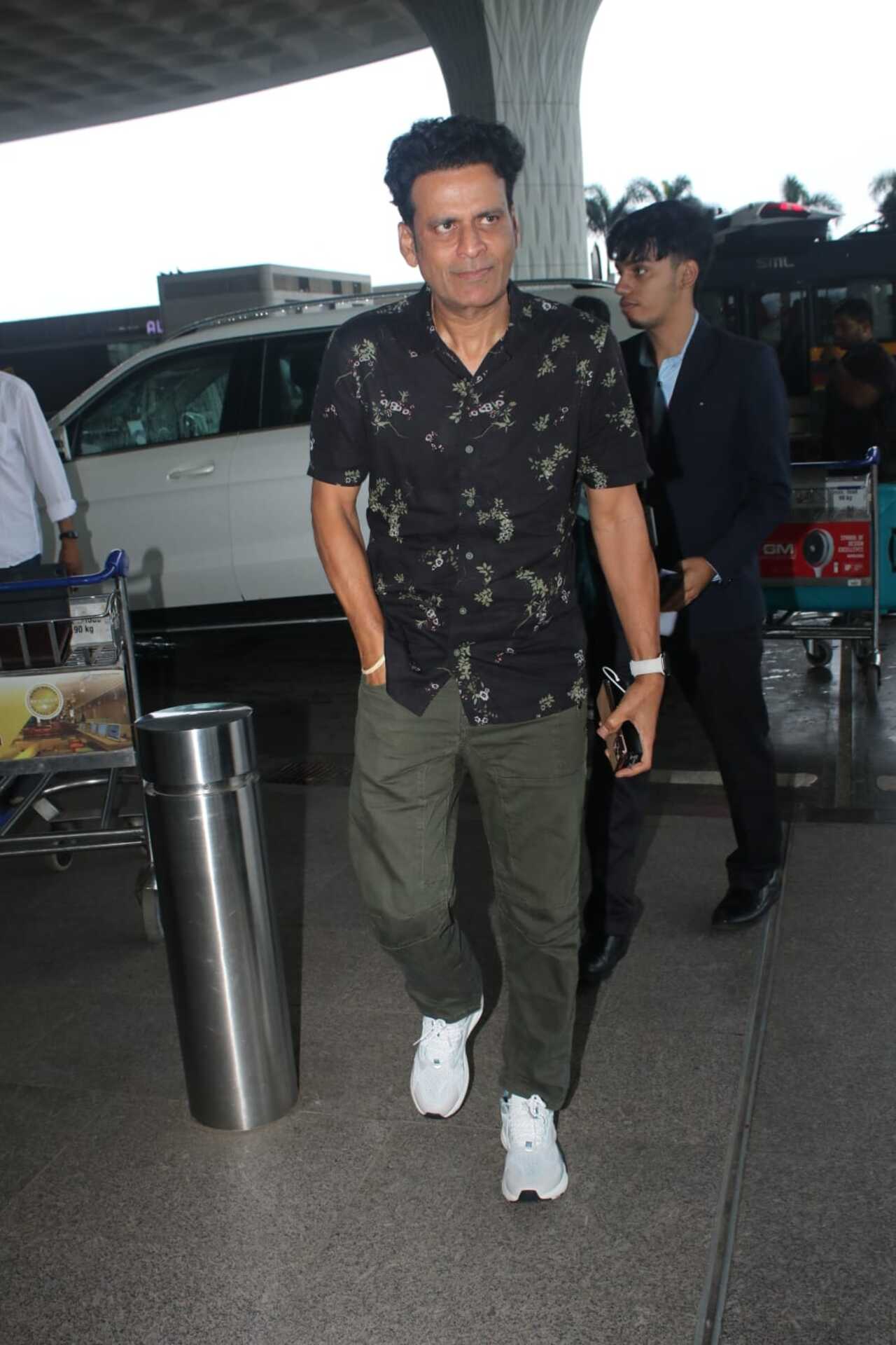 Manoj Bajpayee was spotted at the airport in a black shirt and stylish bottoms