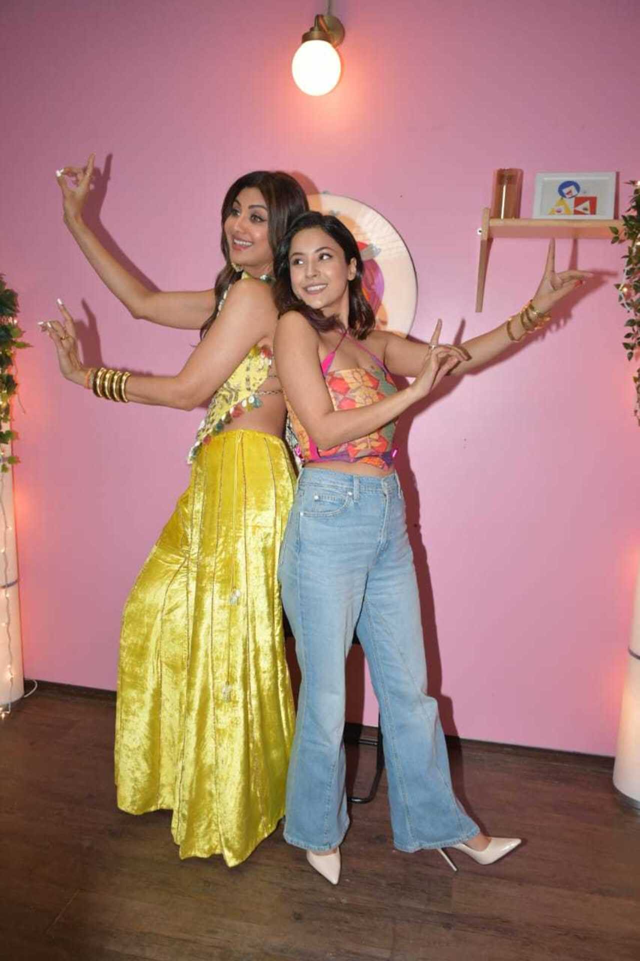 The two actresses posed together as they got pepped at the set of 'Desi Vibes with Shehnaaz Gill'