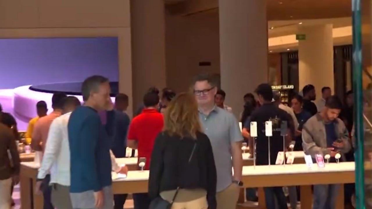 Another customer in the queue said that they flew to Mumbai again to buy iPhone 15; he said he had attended the BKC store launch event and met Tim Cook as well. Pic/PTI