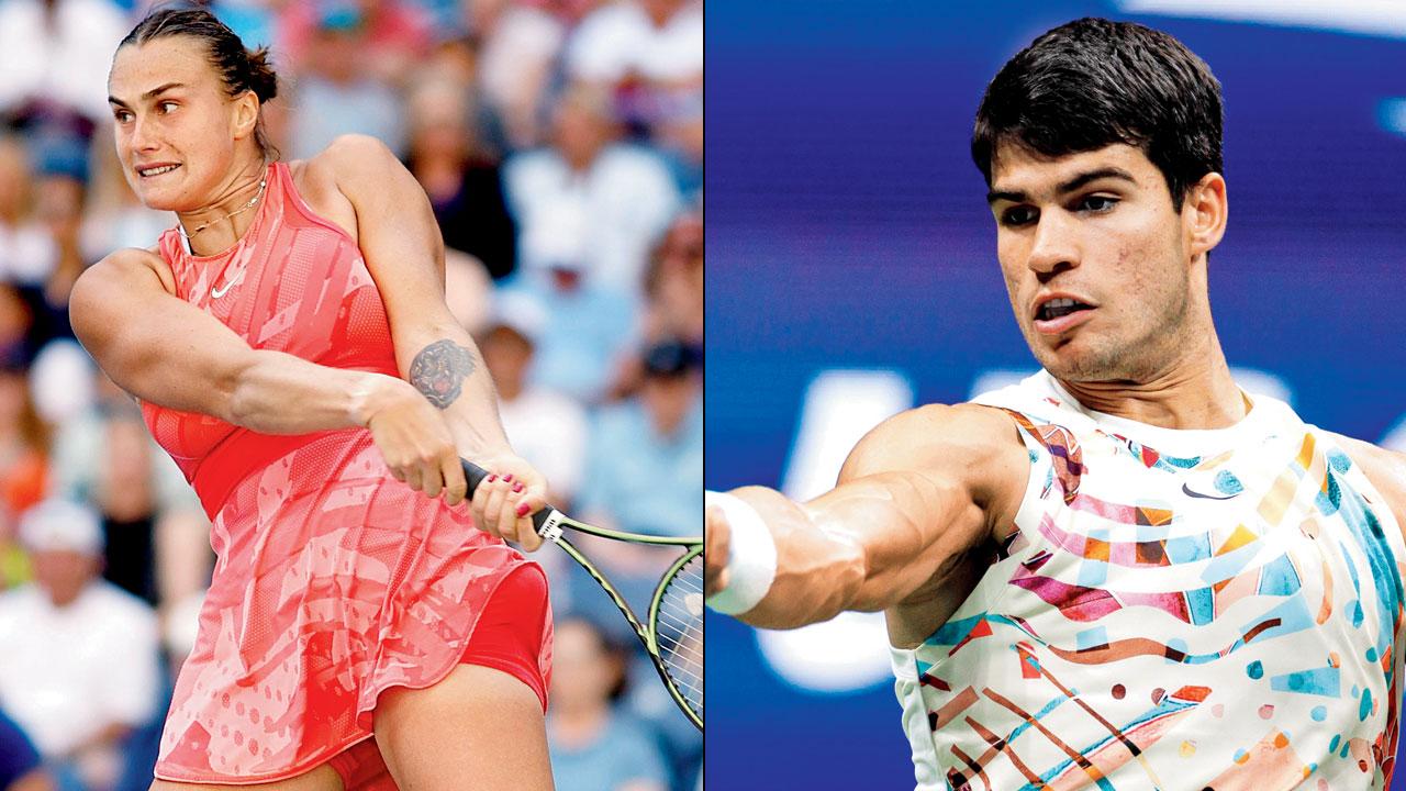 Aryna Sabalenka and (right) Carlos Alcaraz during their performance at the 2023 US Open in New York City