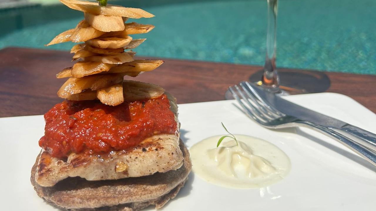At Araiya Palampur, executive chef Arun Kumar absolutely loves using bacon in his dishes. It is also the reason why using bacon with millet pancakes is the perfect combination; add some seared sole, pelati marinara and apple cider marinated lotus stem to it and make it an elaborate dish. Photo: Araiya Palampur
