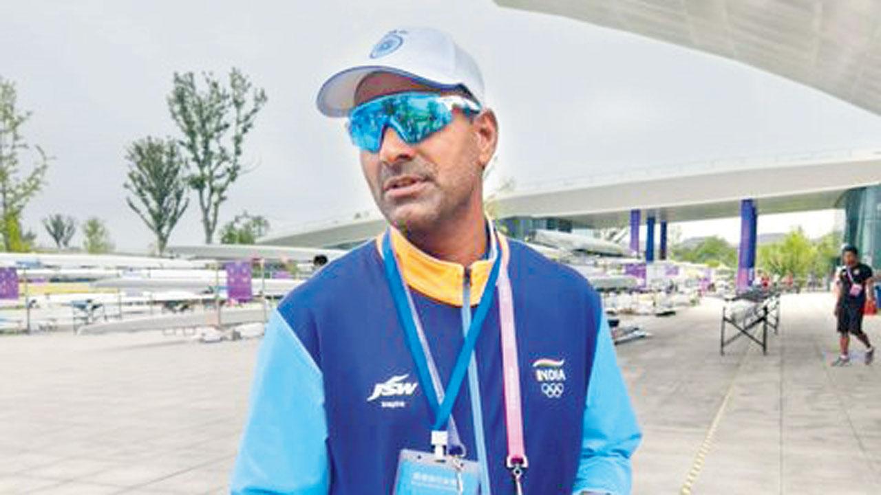Former India rowing champion Bajrang Lal Takhar at the Fuyang Water Sports Centre yesterday. Pic/Ashwin Ferro