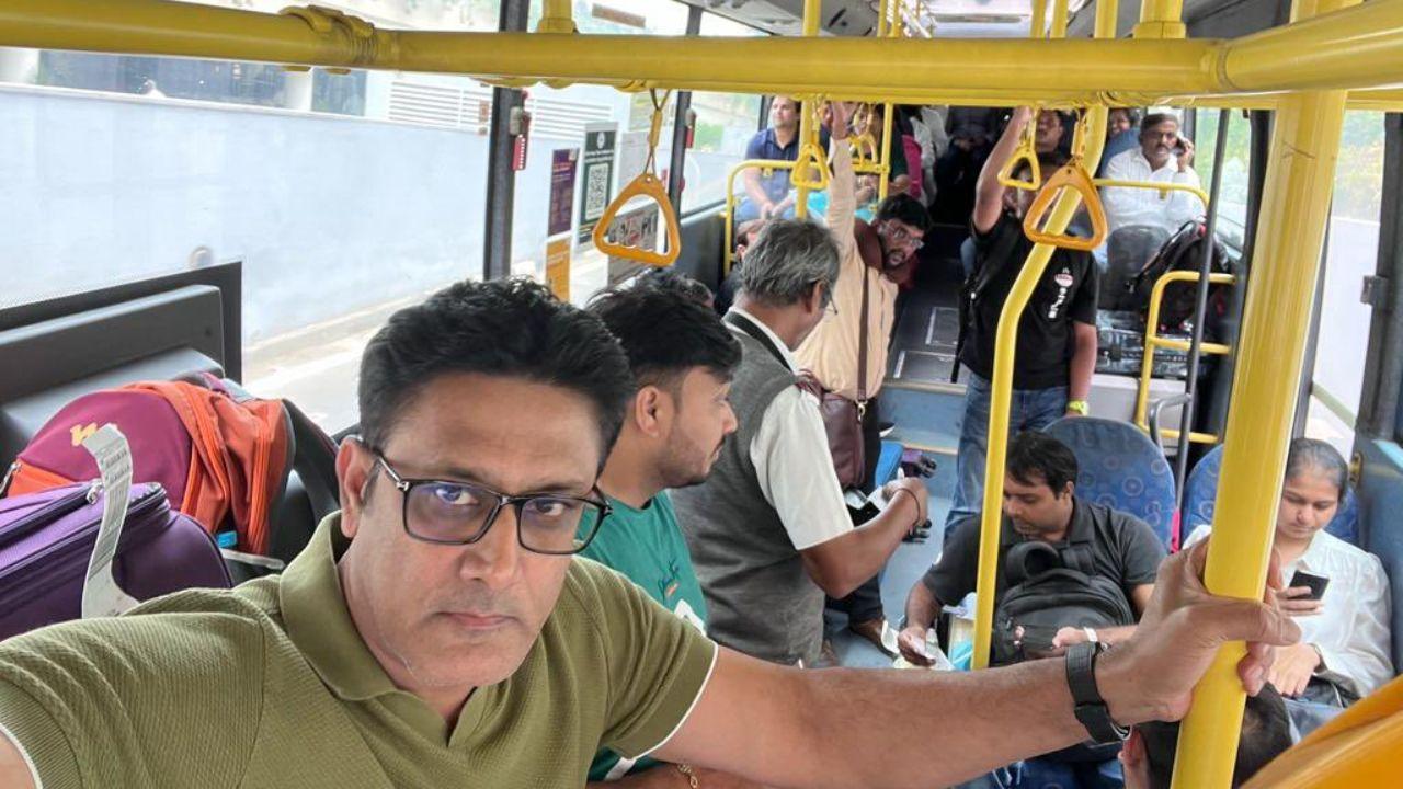 Amid the bandh, ace India cricketer Anil Kumble also travelled back home in a BMTC bus from Kempegowda International Airport. He shared a photo of the same on his social media. Pic/X