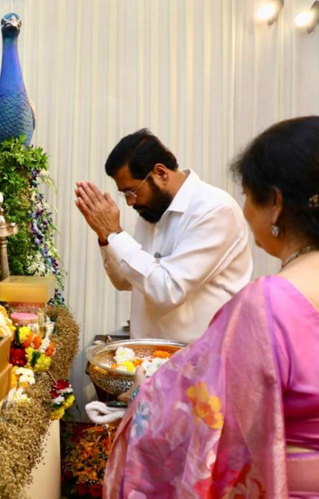 On Tuesday, Maharashtra Chief Minister Eknath Shinde offered prayers to lord Ganesha at his residence