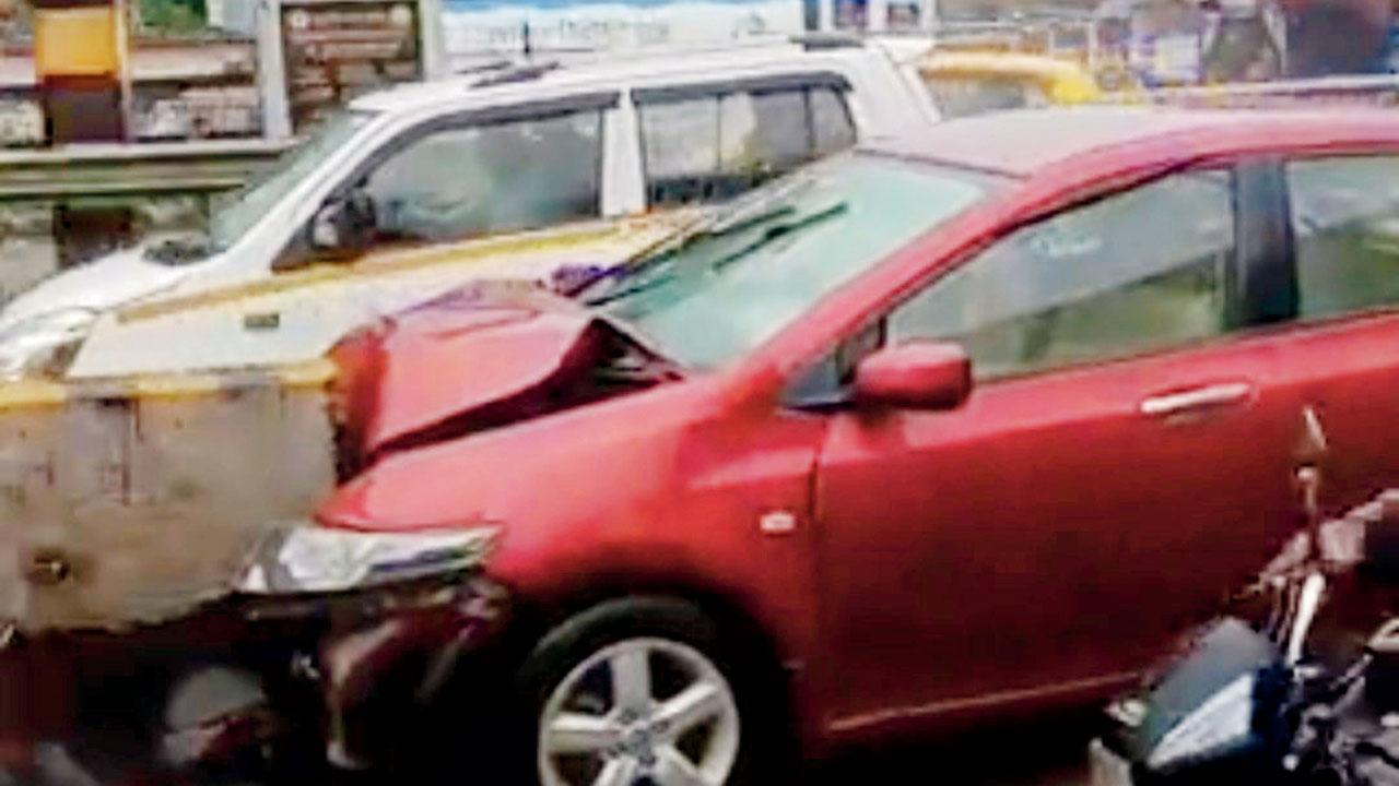 A car that rammed into the concrete block on September 22