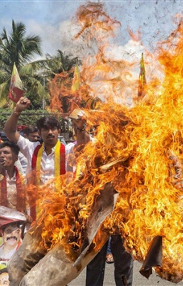 Sloganeering -- demanding justice, blocking roads, burning of tyres and effigies marked the protests in various parts of the state.