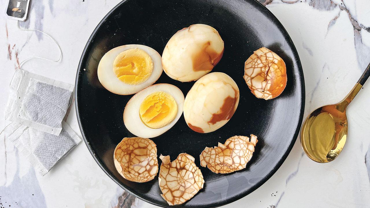 Chinese black tea eggs with a marinade of tea and soy sauce