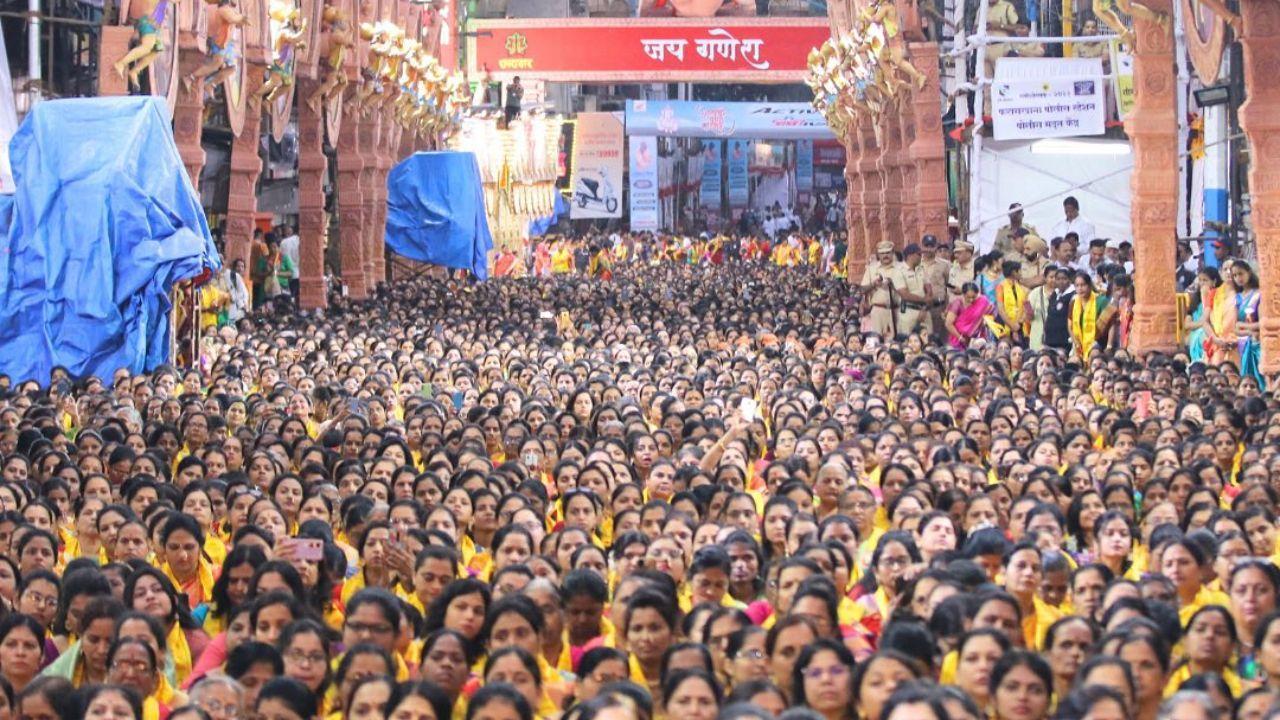 IN PICS: 36,000 women chant Atharvashirsha at Pune’s Dagdusheth Ganapati pandal