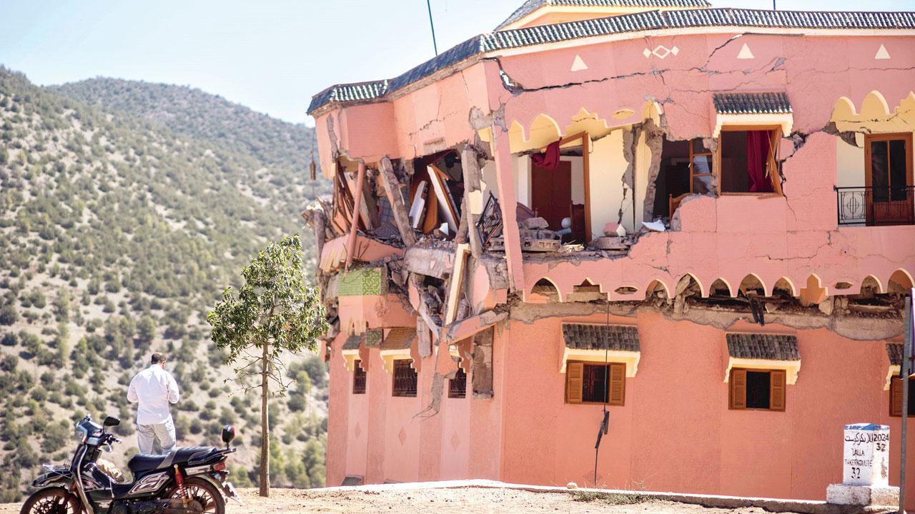 A damaged hotel in Moulay Brahim village, near the epicentre of the earthquake. Pic/AP