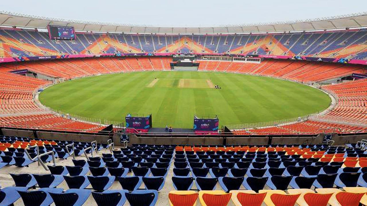 Narendra Modi stadium in Gujarat where the first match of the ICC World Cup 2023 will be played on October 5. Pic/Twitter