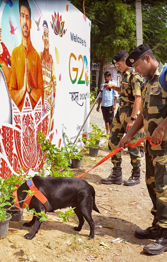Security checks were carried out at Raj Ghat on Thursday. Security personnel along with sniffer dogs conducted security checks near the Mahatma Gandhi memorial