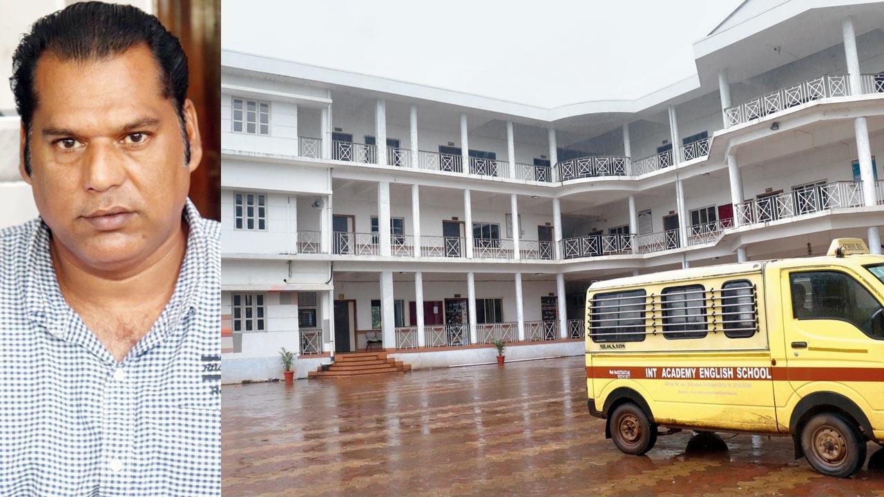 Qutubbuddin Ismail Daware, Huzefa’s father; (right) INT Academy English School where the incident took place during a sports meet. Pics/Rajesh Gupta