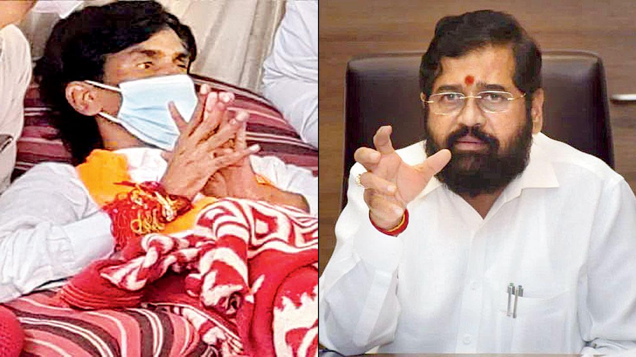 Manoj Jarange began his fast on August 29 (right) CM Eknath Shinde sent his representative to meet Jarange on Thursday