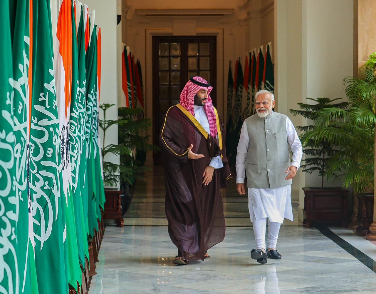 Ahead of the talks, the Crown Prince was accorded a ceremonial welcome at the forecourt of the Rashtrapati Bhavan