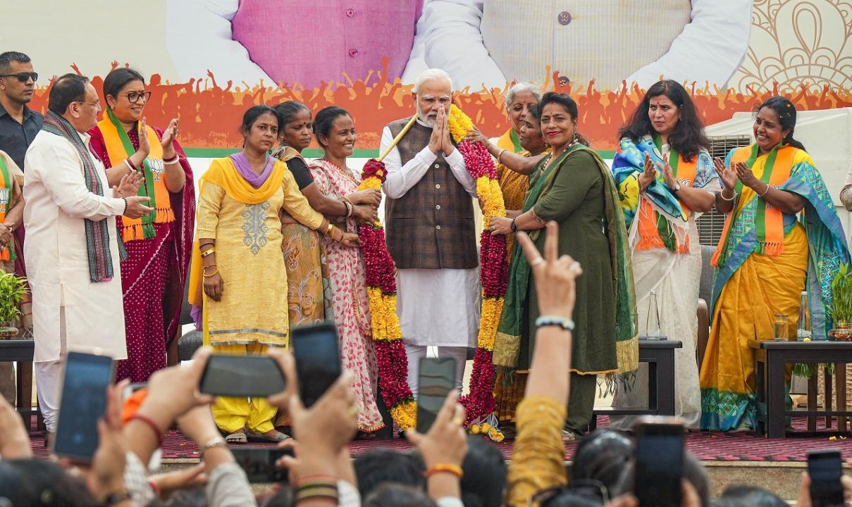 PM Modi felicitated at BJP headquarters over women's reservation bill passage