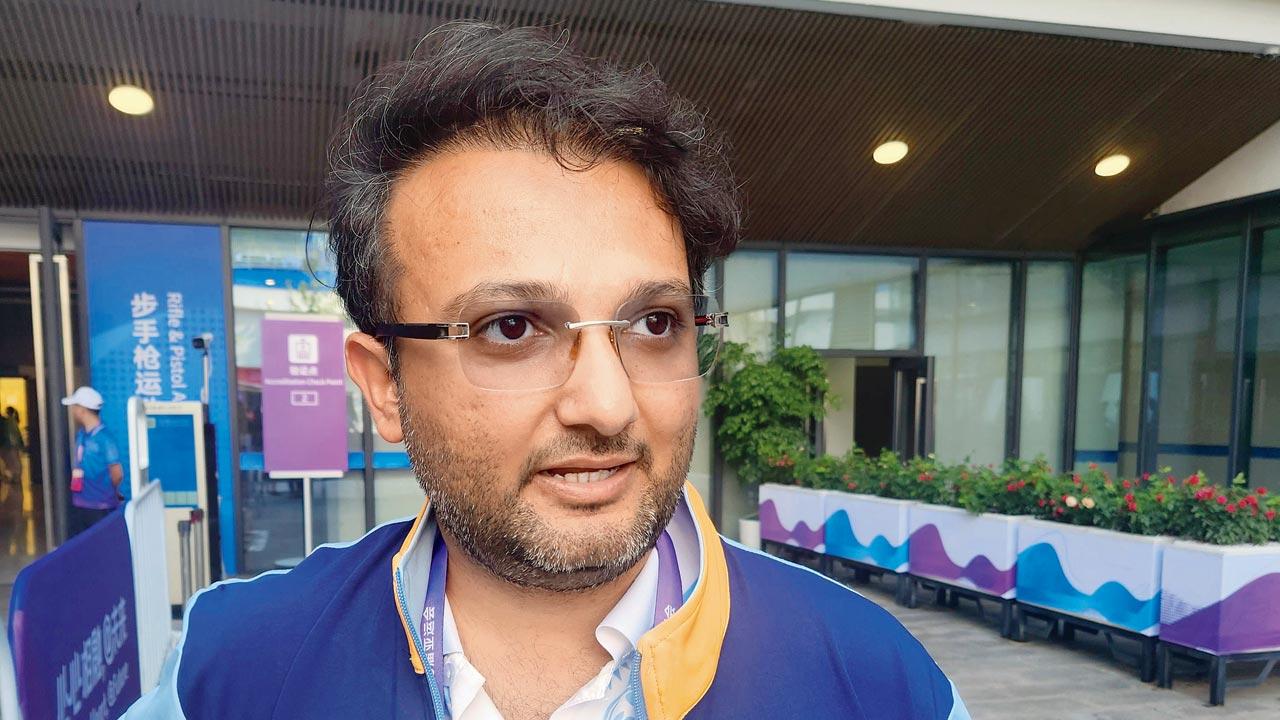 India’s pistol shooting coach Ronak Pandit at the Fuyang Yinhu Sports Centre yesterday.  Pic/Ashwin Ferro