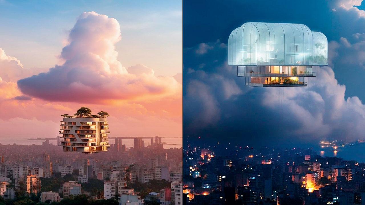Prateek Arora’s artwork of floating houses. Pics Courtesy/Instagram