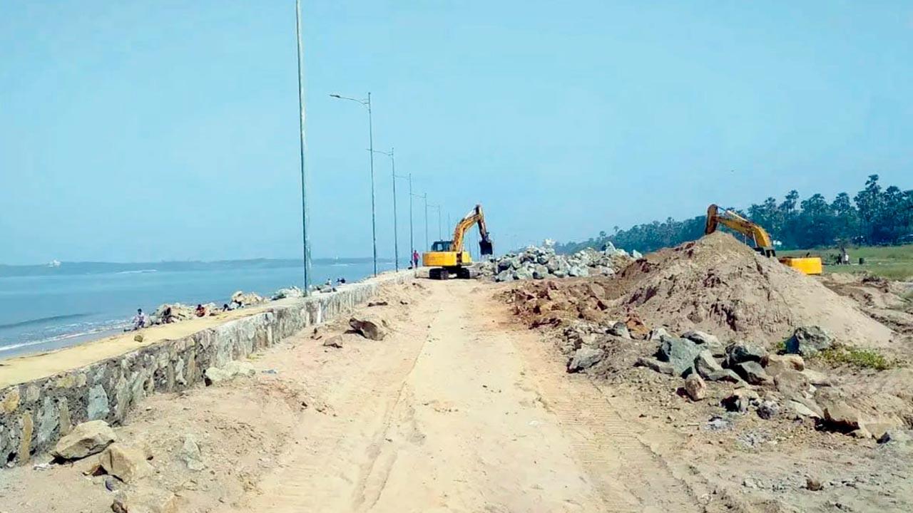Construction work being carried out along the sea wall. File pic