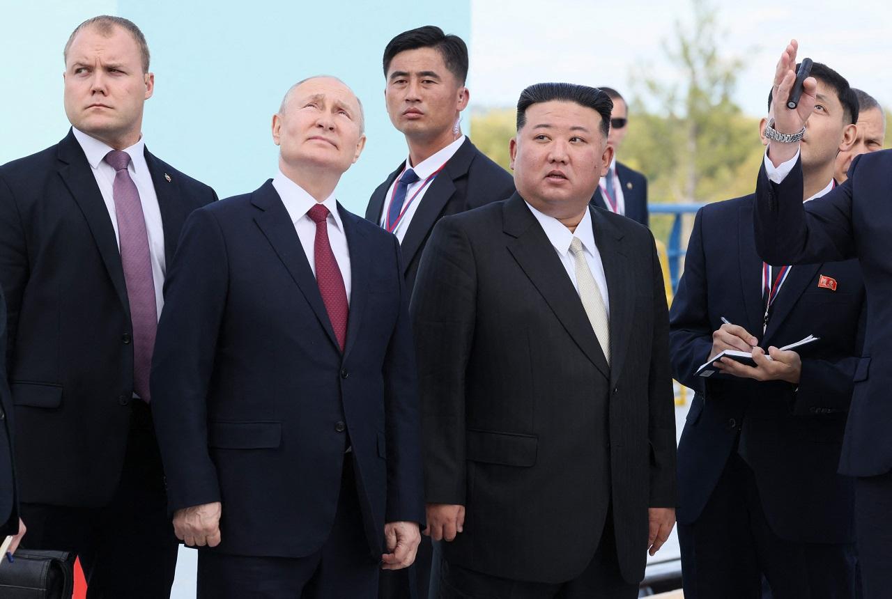 Vladimir Putin and Kim Jong Un arrived at Russia's space rocket launch site Vostochny Cosmodrome on Wednesday, CNN reported, adding that the two leaders shook hands and spoke briefly before entering the building. The footage later showed Kim Jong-un stepping out of a black car and shaking hands with Putin