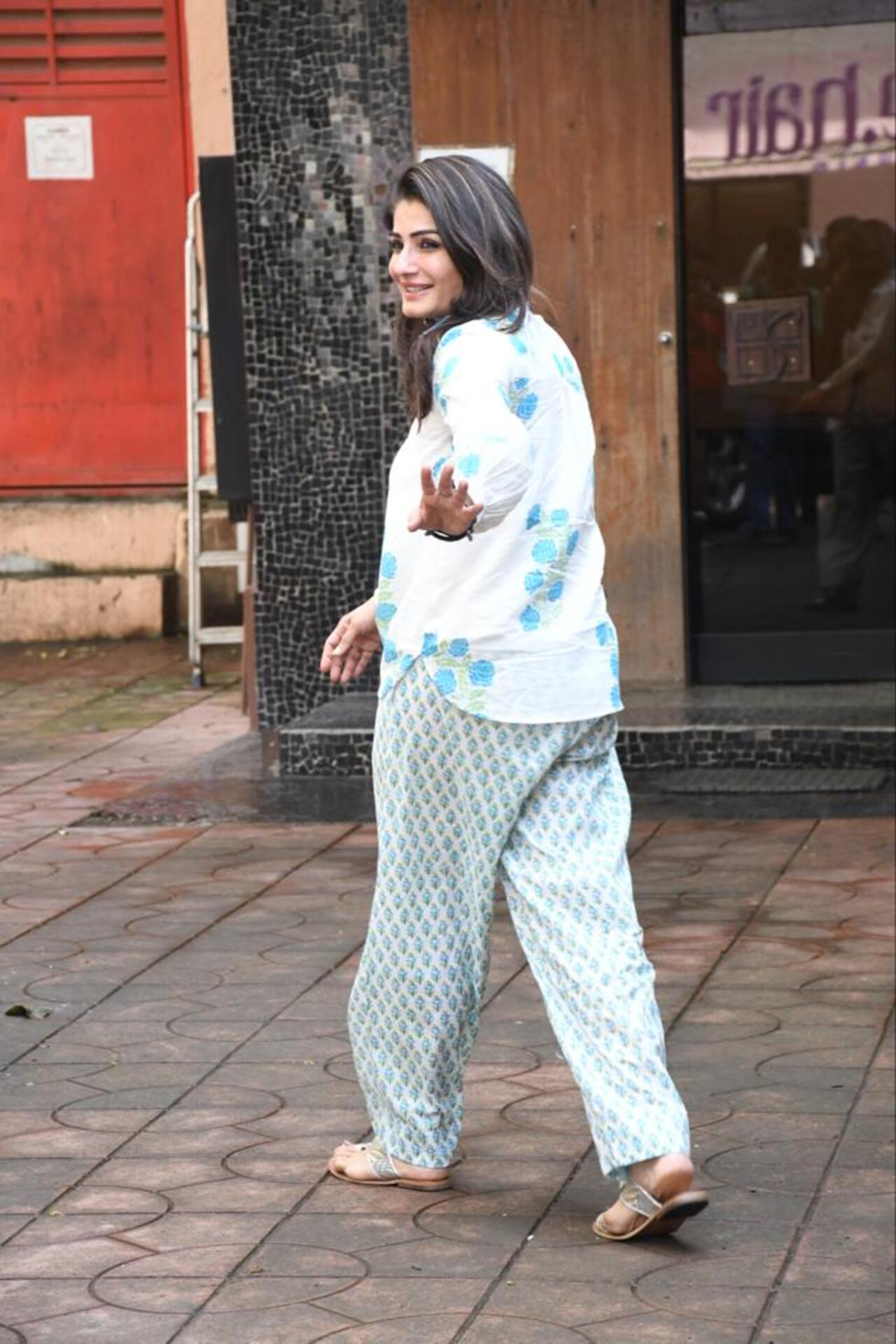 Raveena Tandon was spotted wearing a cool light coloured co-ord set as she went out and about in the city