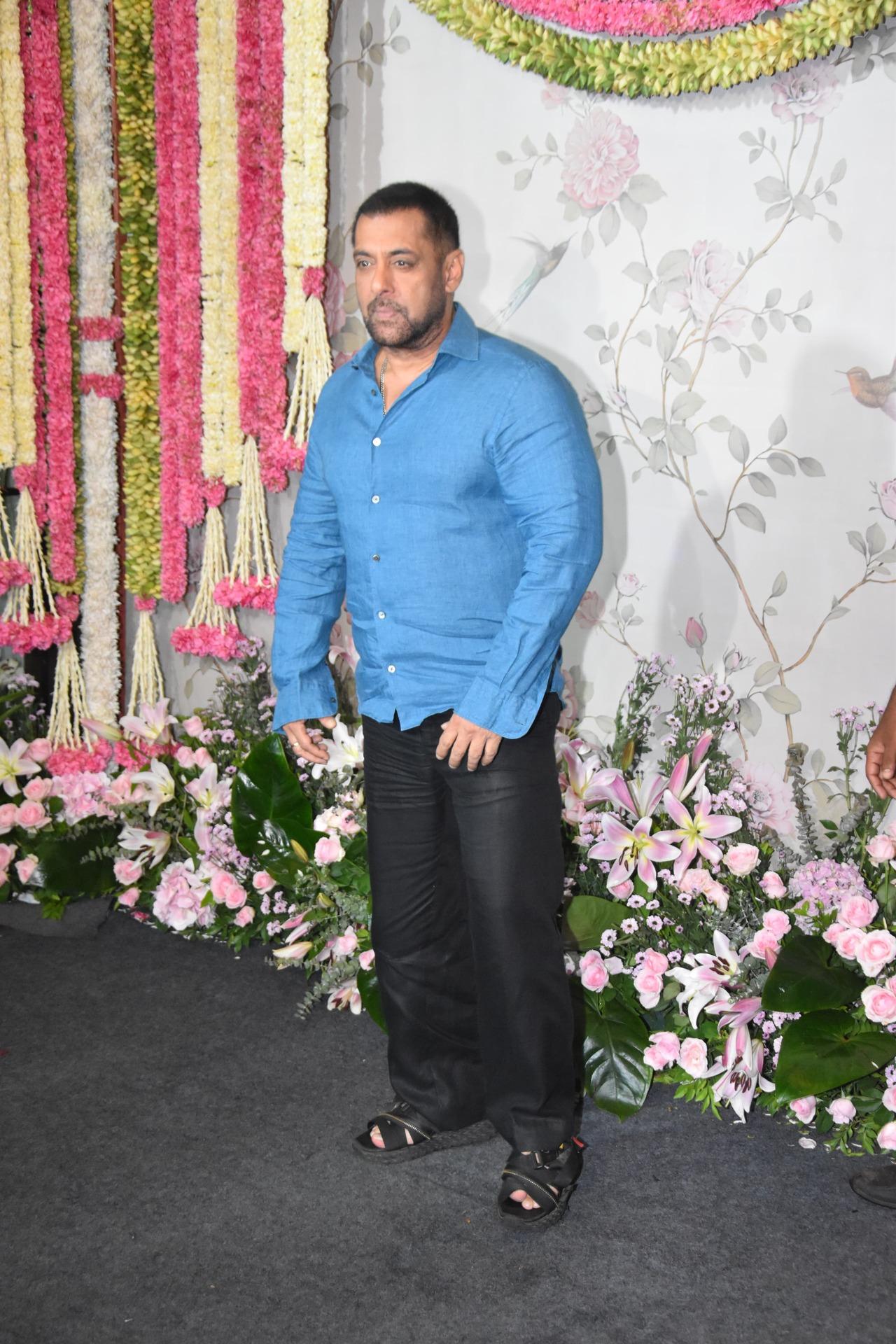 Salman looked dapper in a blue shirt and black jeans as he was clicked at the celebration