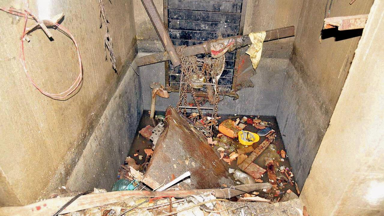 The mangled remains of the lift