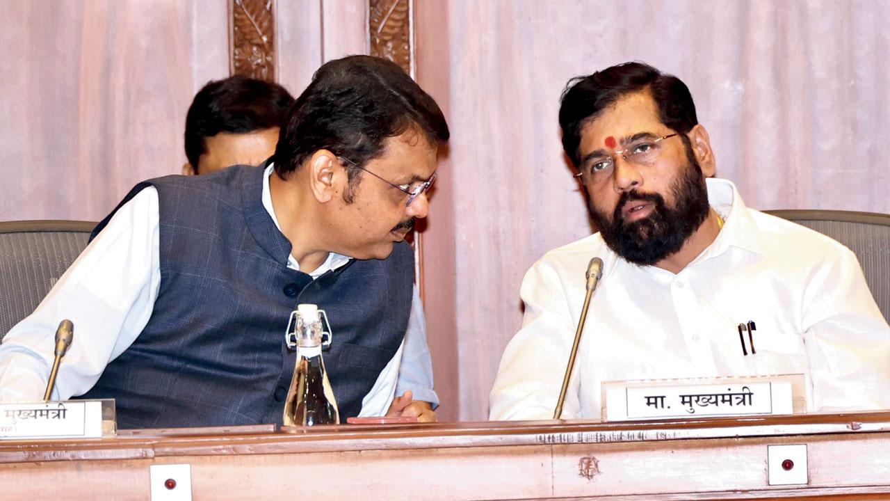 CM Eknath Shinde (right) announced the suspension of sub-divisional police officer who is understood to have given the orders to use force