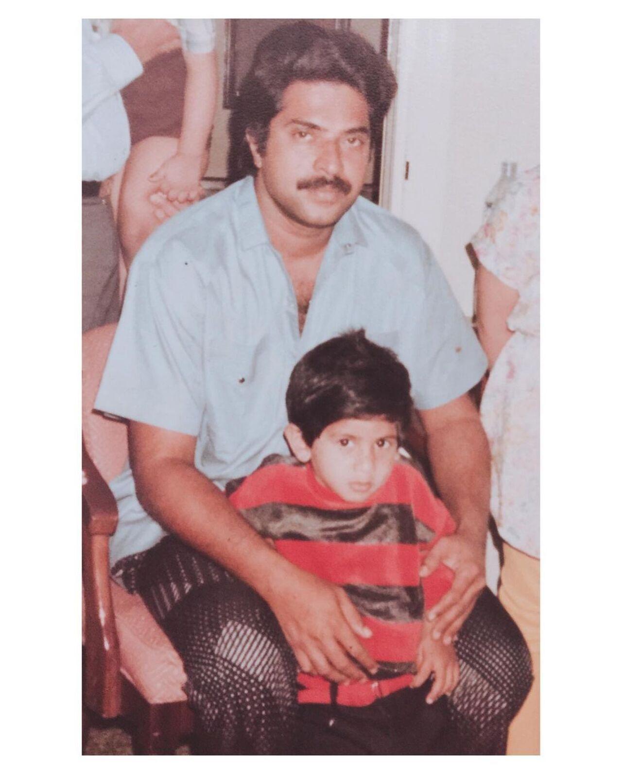 Mammootty with a young Dulquer Salmaan. The picture was posted by the Bangalore Days star on his social media