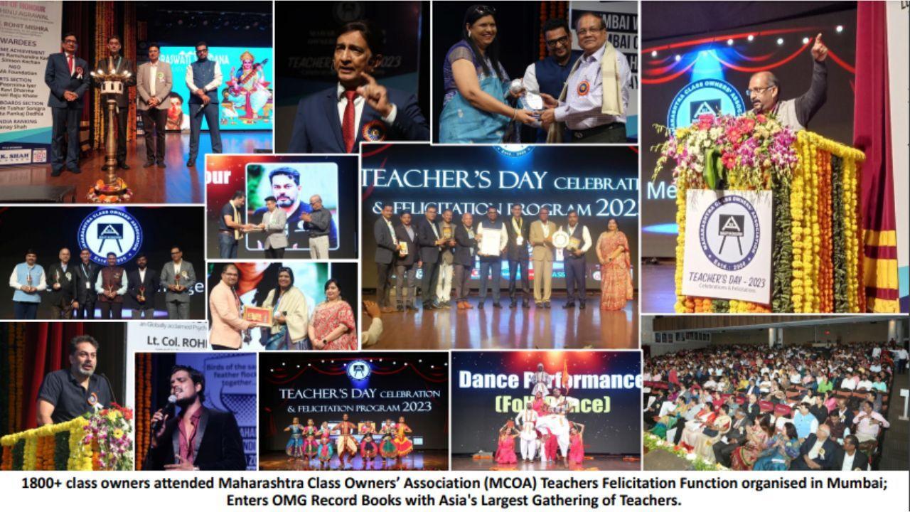 1800+ class owners attended Maharashtra Class Owners’ Association (MCOA) Teachers Felicitation Function organised in Mumbai; Enters OMG Record Books with Asia's Largest Gathering of Teachers
