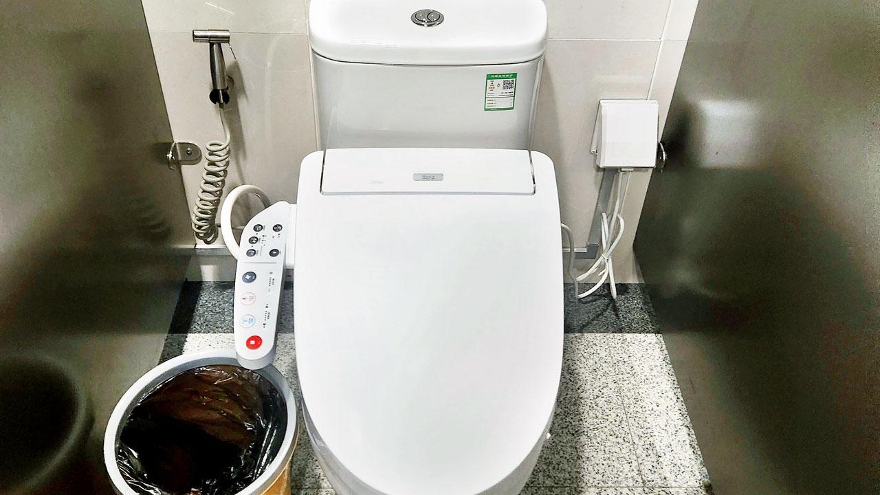 The technology-propelled washroom at the Hangzhou Olympic Sports Centre. Pic/Ashwin Ferro