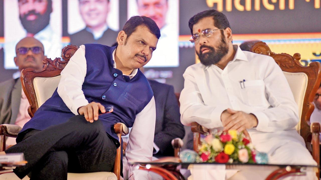 CM Eknath Shinde and (left) Deputy CM Devendra Fadnavis said they do not want the Maratha quota issue to be politicised. File pic/Sameer Markande