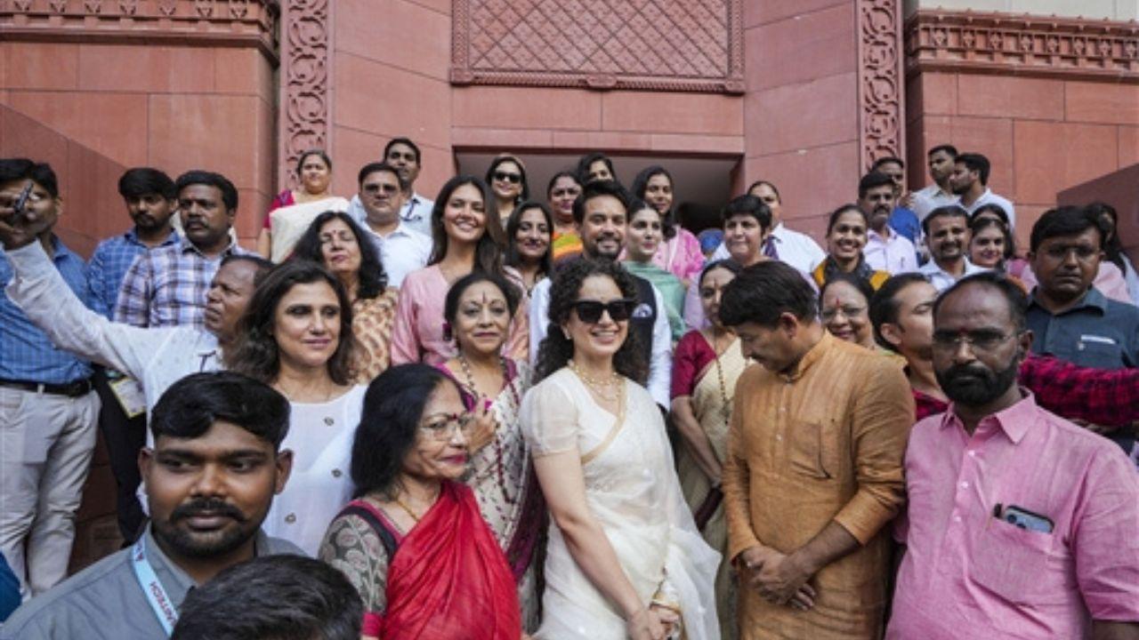 Actors Kangana Ranaut, Eesha Gupta and Sapna Chaudhary, who were special invitees, also lauded the Women’s Reservation Bill and later posed with Parliamentarians for photos.